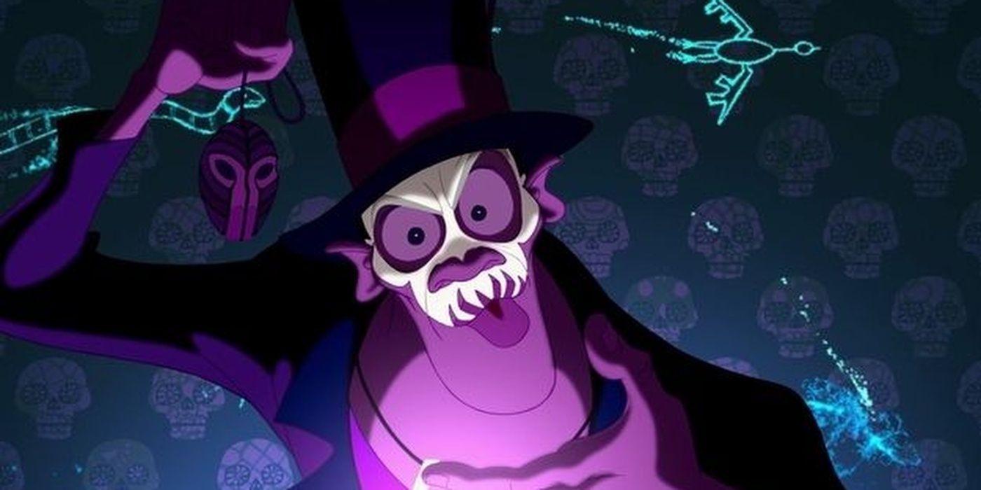 Dr. Facilier wearing a skull mask in The Princess and the Frog