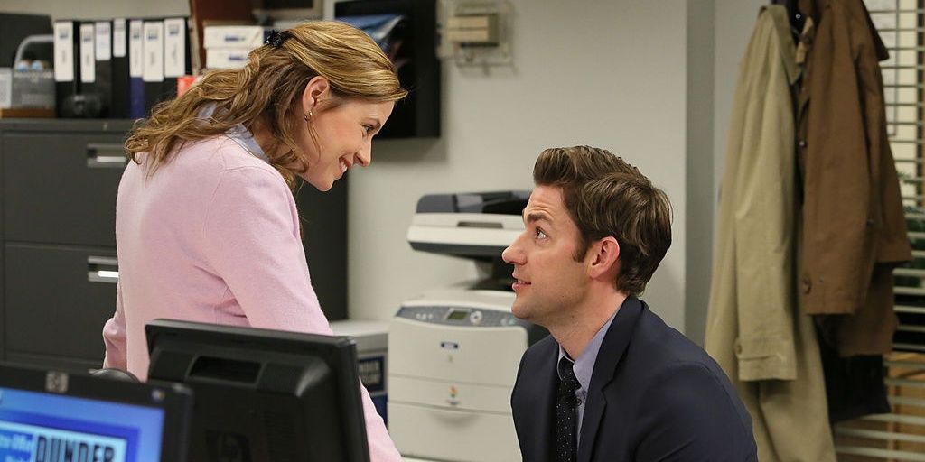 Jim and Pam talking in The Office