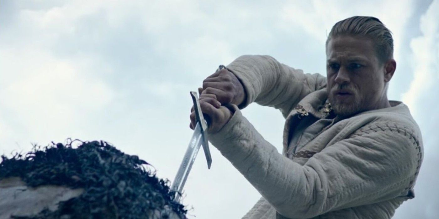 Arthur wields the Excalibur in King Arthur Legend of the Sword