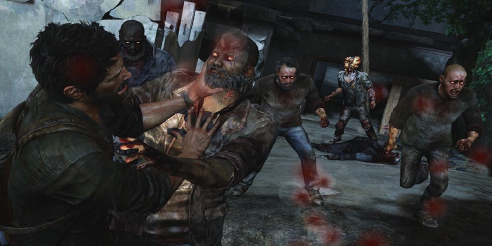 Joel in The Last of Us holding back zombies