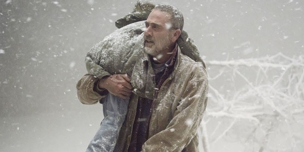 negan saves judith in the snow storm in the walking dead