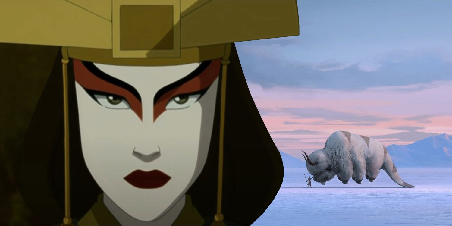 Kyoshi looking serious and Apa in Avatar The Last Airbender.