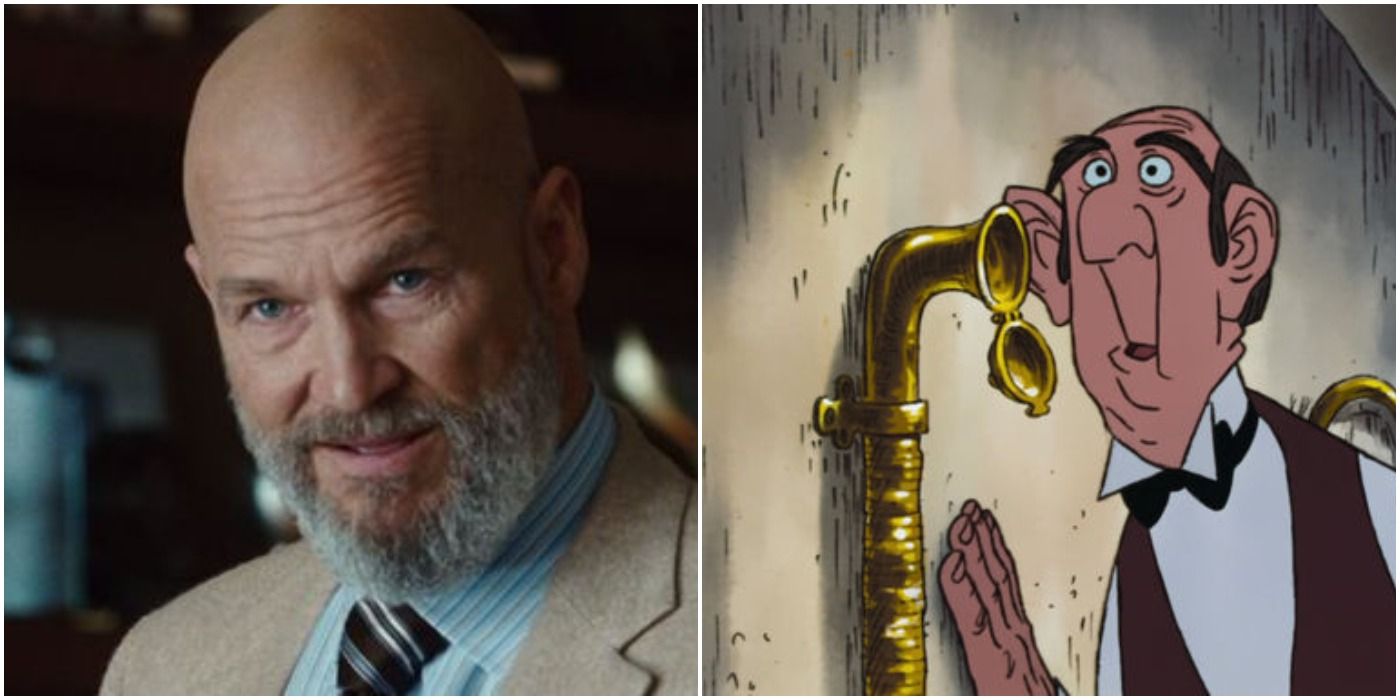 Obadiah Stane on left from Iron Man and Edgar from The Aristocats on right