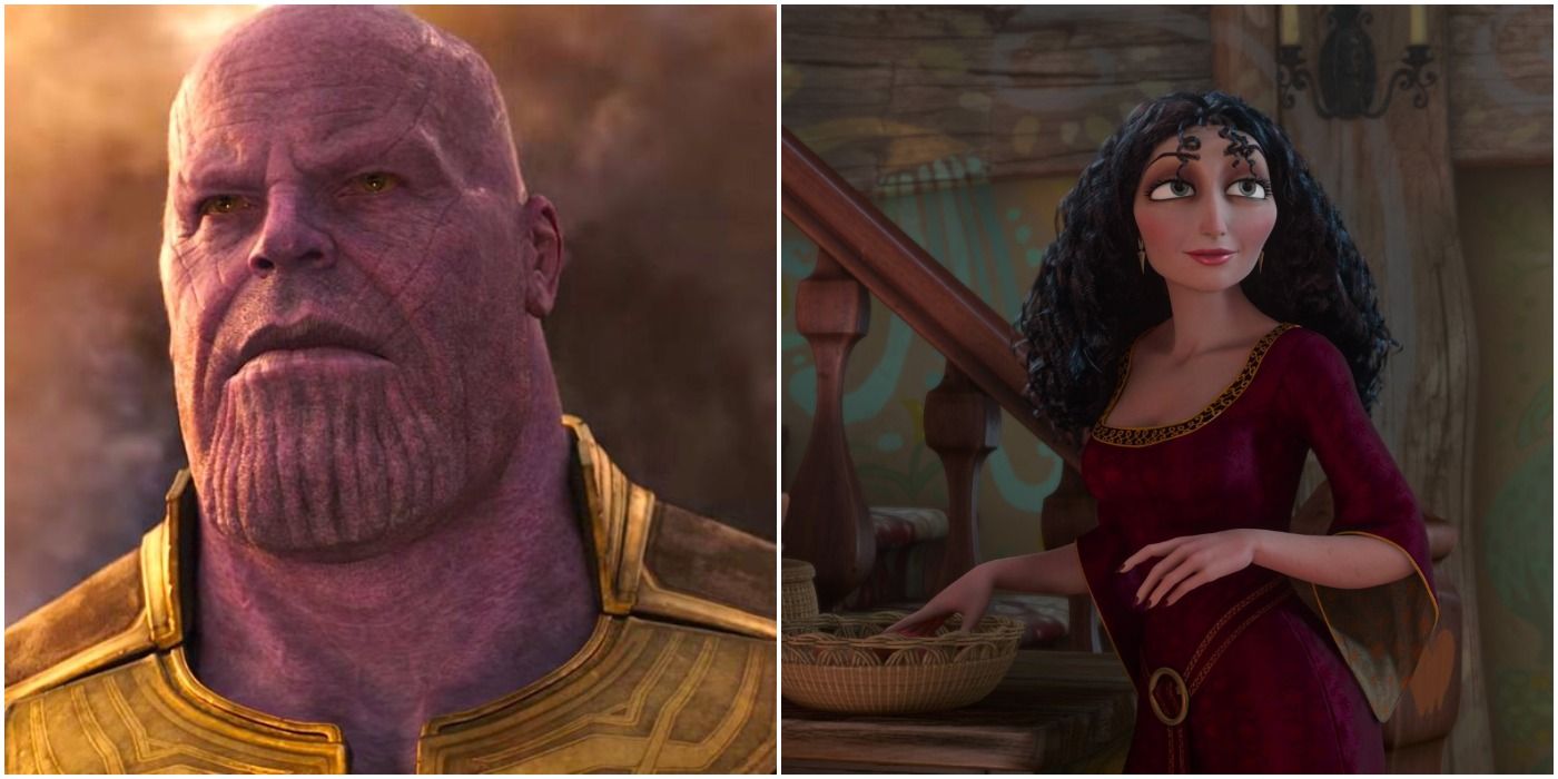 Thanos on left and Gothel on right