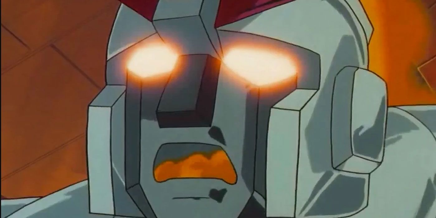 Prowl with its mouth open in shock in The Transformers: The Movie