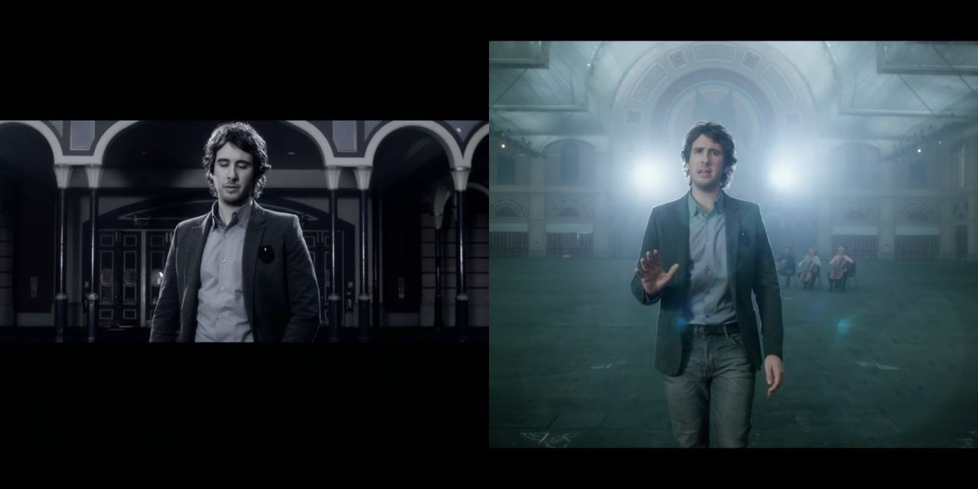 the beginning and middle of I believe music video by josh groban