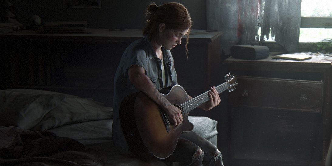 Ellie playing guitar in The Last of Us II
