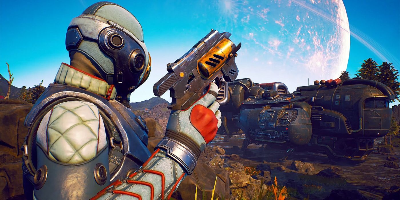 the outer worlds character pistol in hand