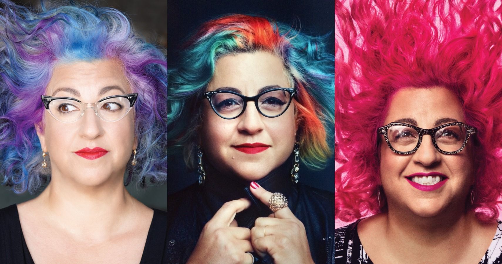 Jenji Kohan Three Pictures With Colorful Hair