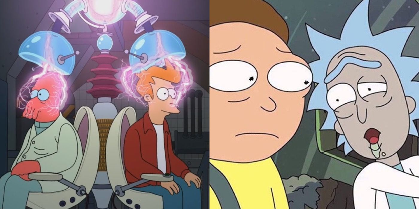 Split image of Futurama on the left and Rick & Morty on the right.