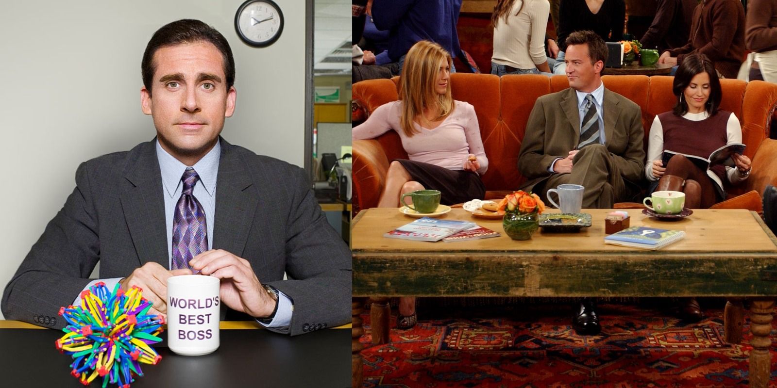 Two images from The Office and Central Perk in Friends