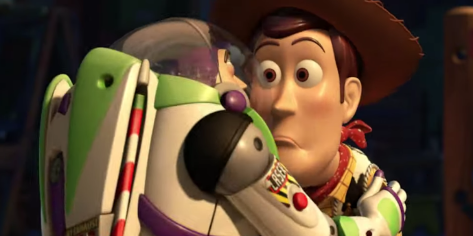 Woody looks at Buzz with a surprised face