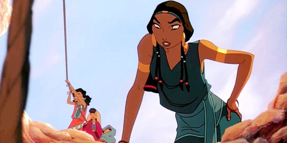 Zipporah from Prince of Egypt looking angry with a hand on her hip.