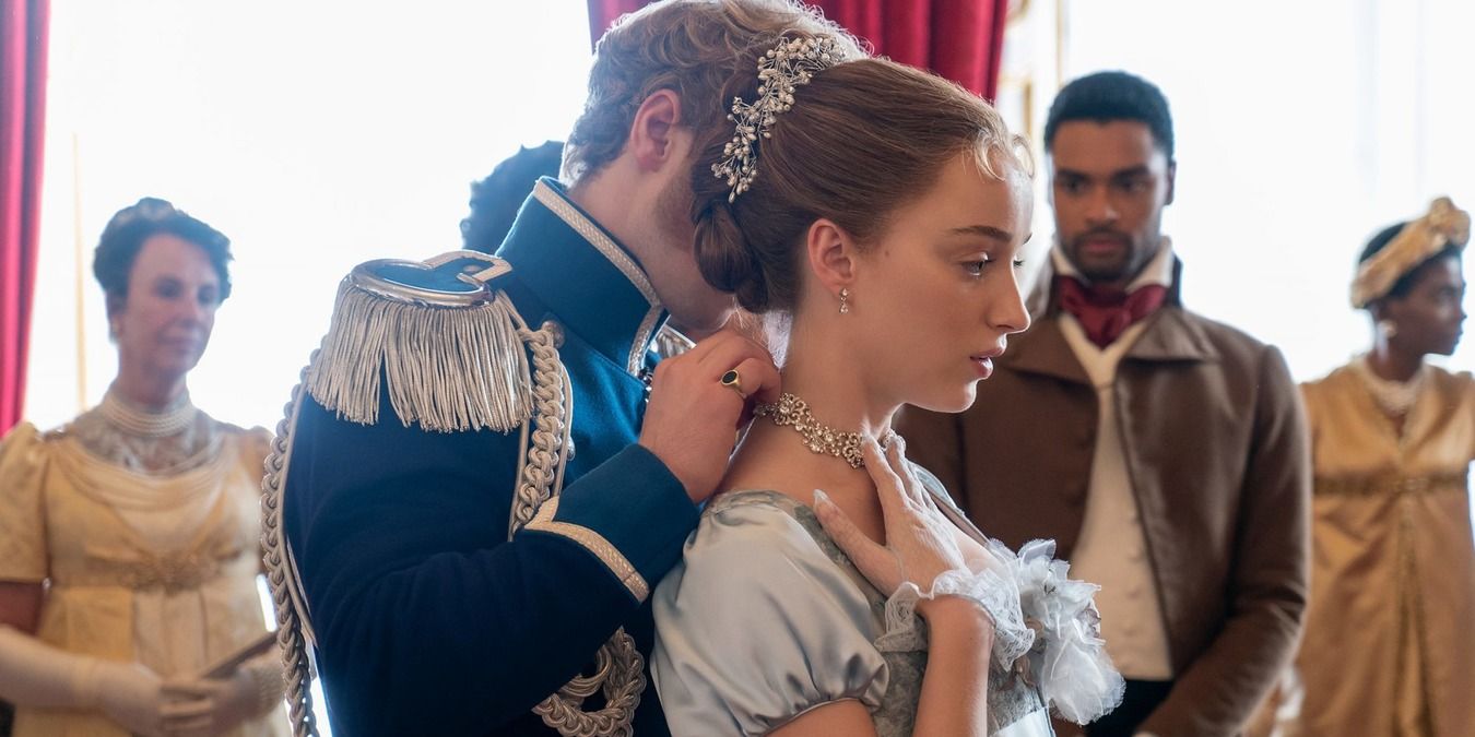 Prince Friedrich putting a necklace on Daphne.