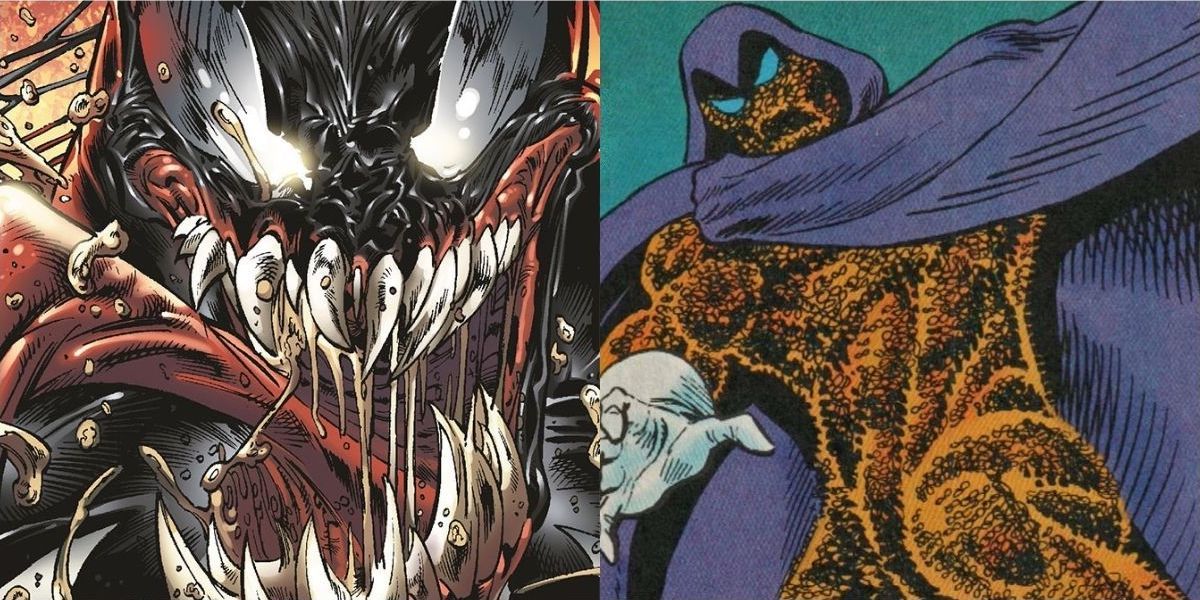 Split feature image of Spider-Man Rogues Venom and Swarm