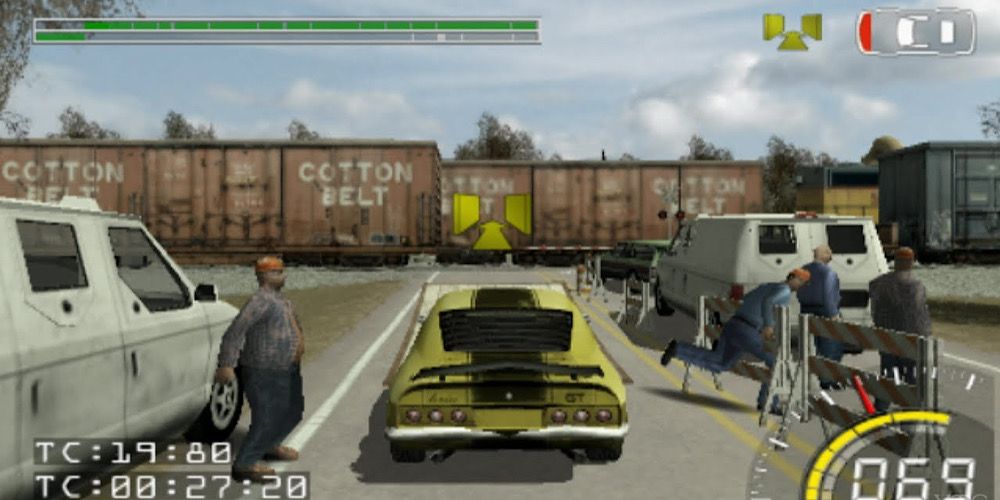 A car is about to jump through a freight train in Stuntman