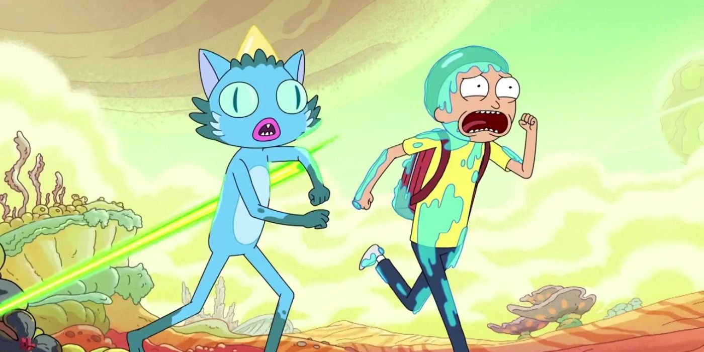 Chachi and Morty running from aliens in Rick &amp; Morty