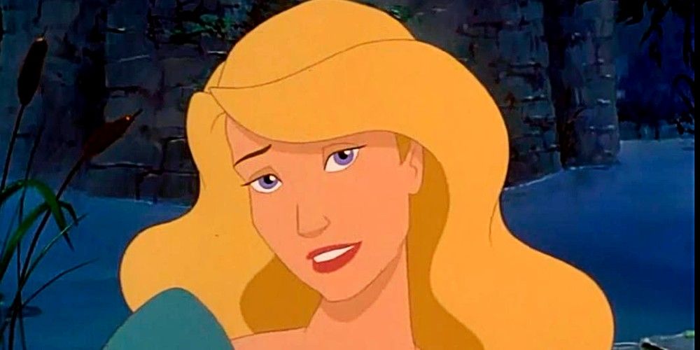 Close up pic of princess Odette from The Swan Princess looking sad.