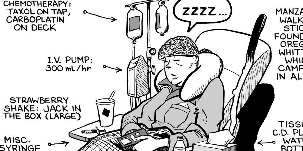 A panel from Mom&rsquo;s Cancer featuring author Brian Fies' mother