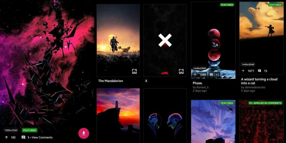 Side by side screenshots of the wallpaper app Amoled Backgrounds for Androids