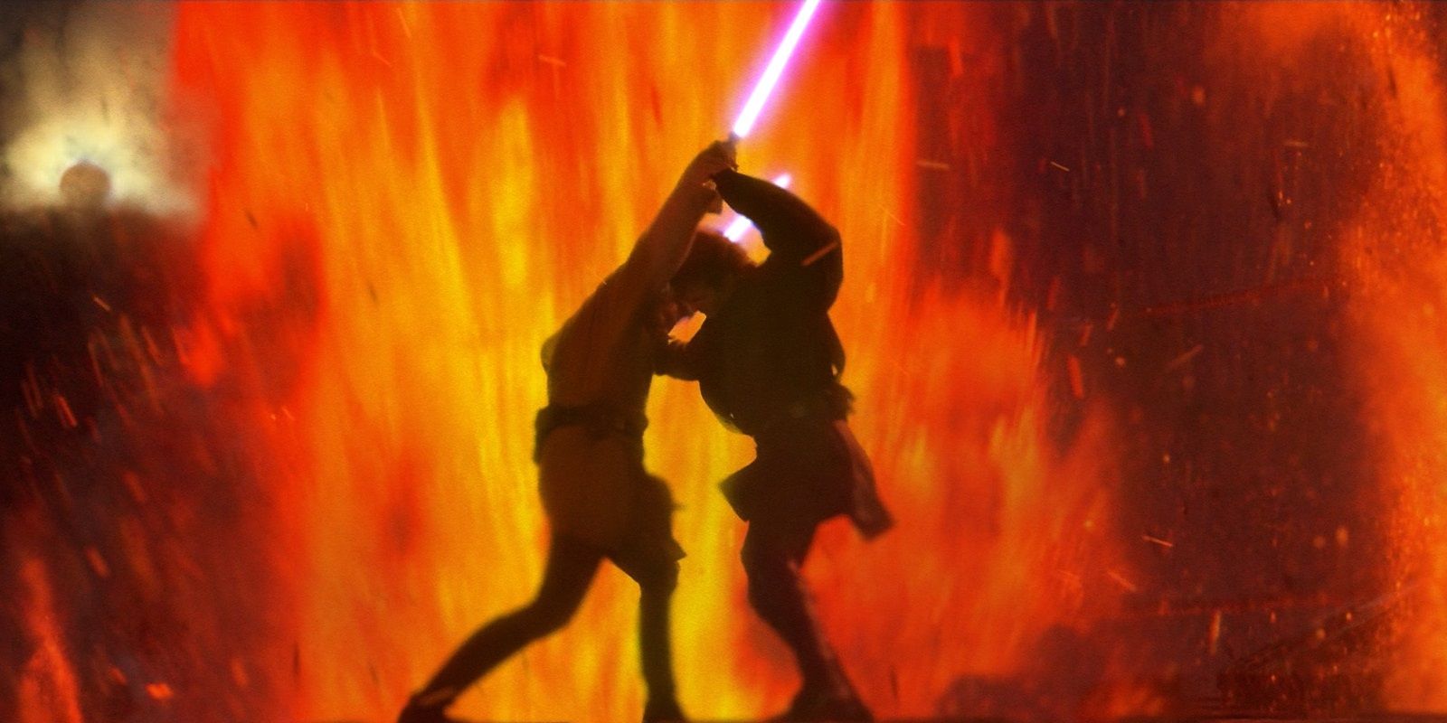 Anakin and Obi-Wan fighting on Mustafar