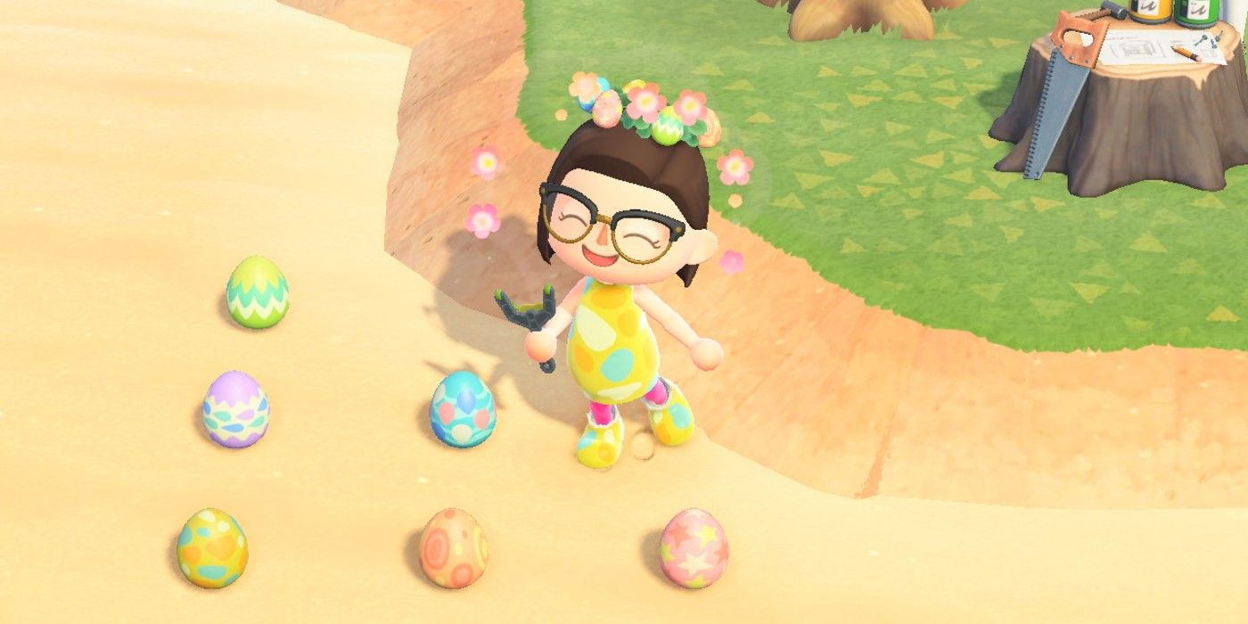 A player collects Bunny Day Eggs in Animal Crossing: New Horizons