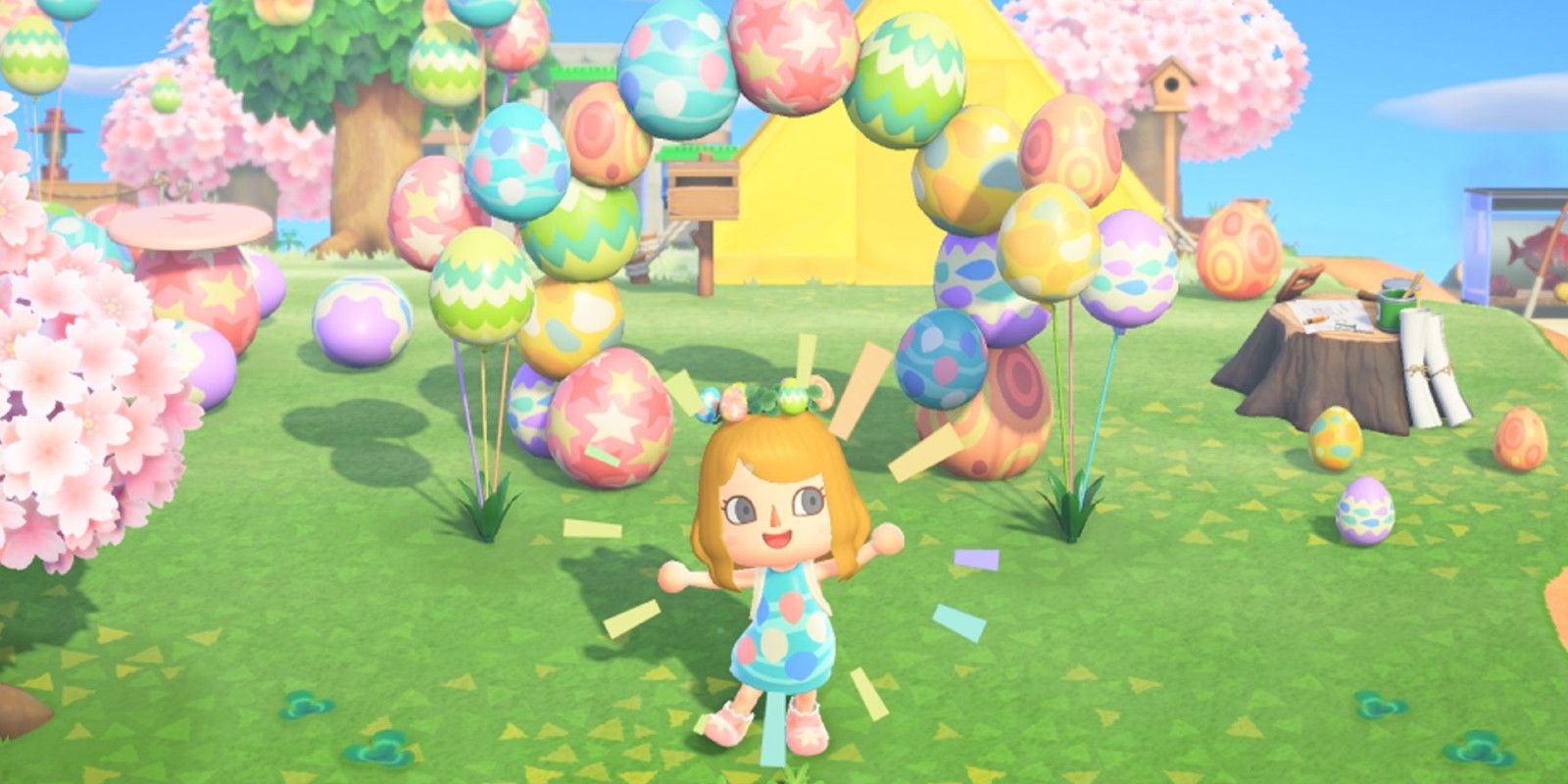 A player shows off their Bunny Day DIY Recipe items in Animal Crossing: New Horizons