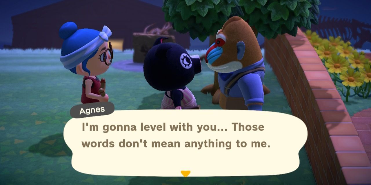 A conversation with Agnes in Animal Crossing: New Horizons.