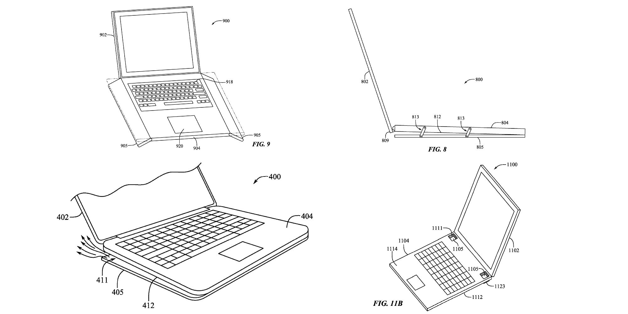 Apple deployable MacBook feet patent drawings