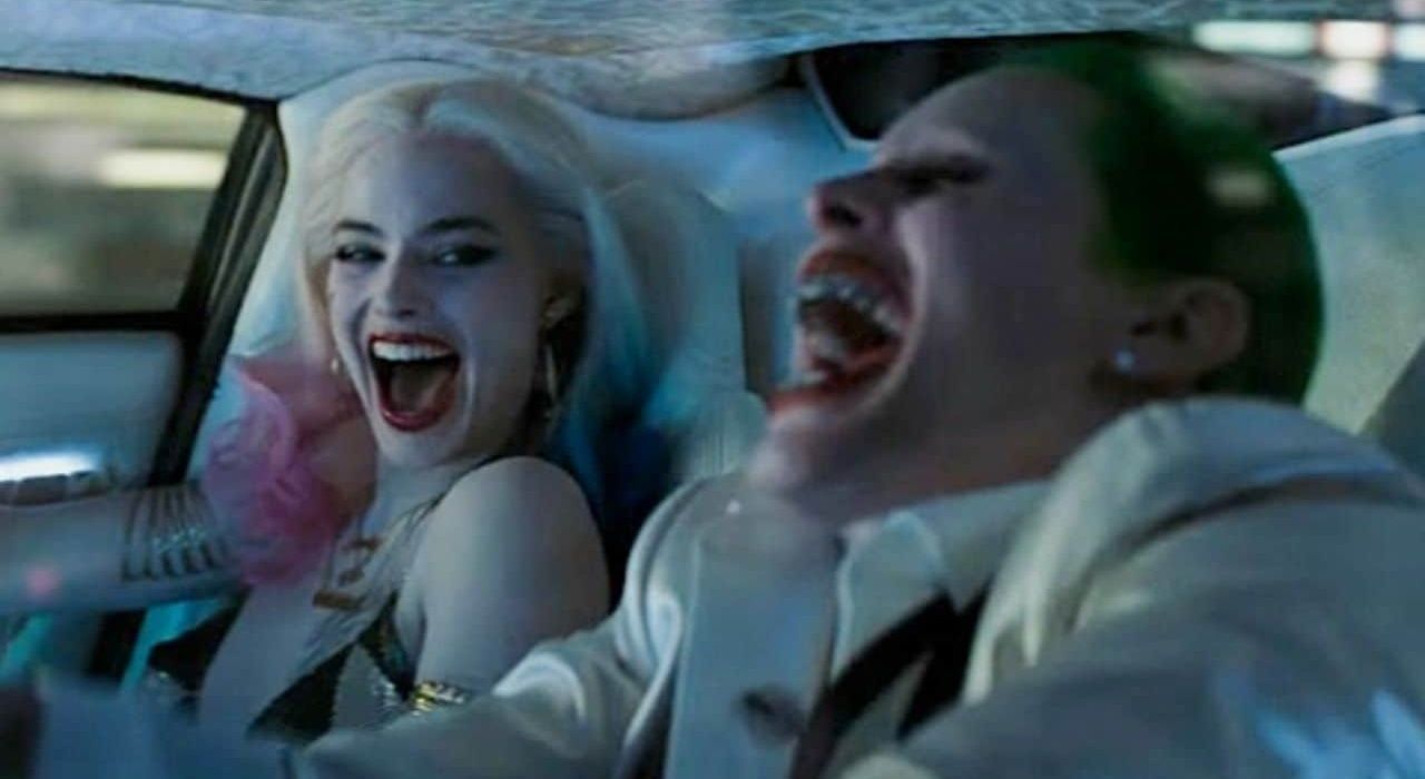 harley and Joker laughing in the car
