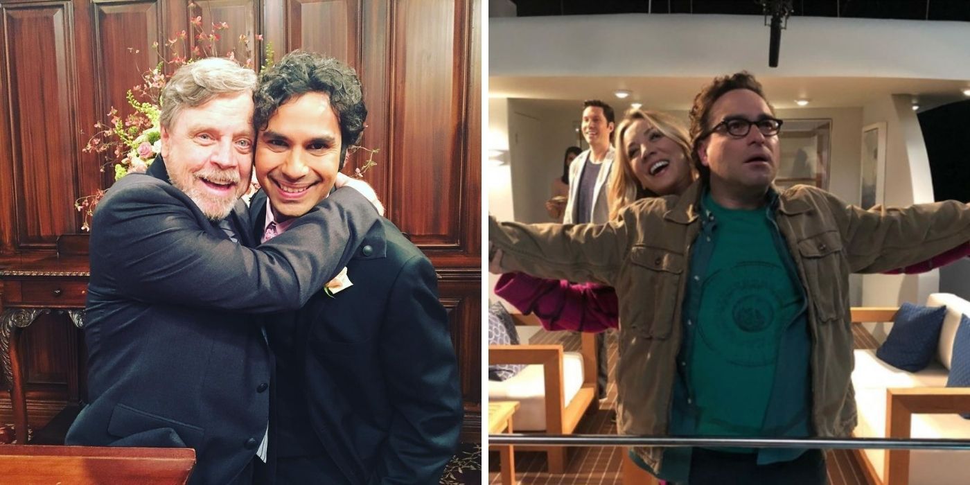 BTS images of tbbt with raj, leonard, and penny