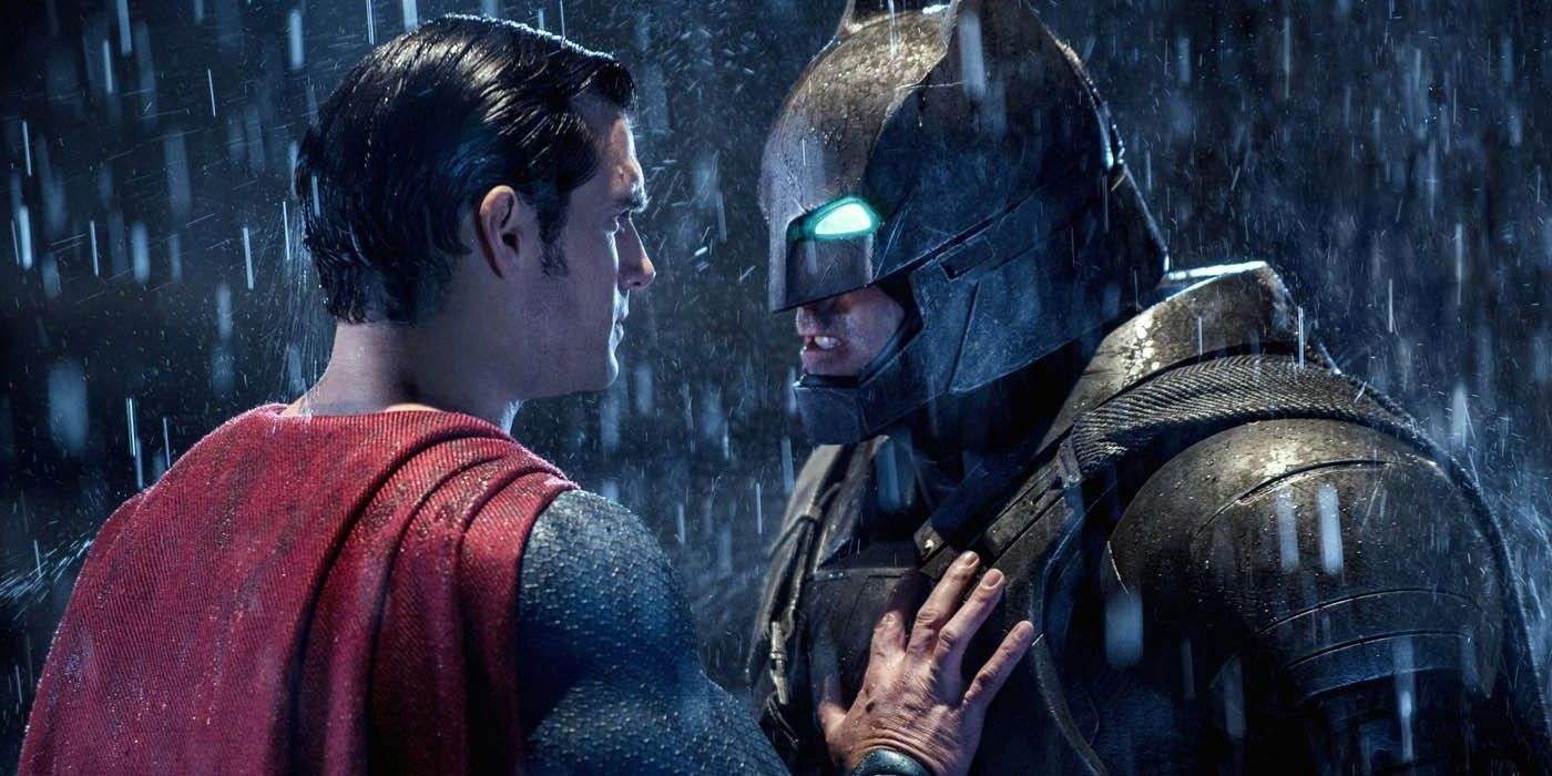 Superman pushes Batman away in Batman v Superman