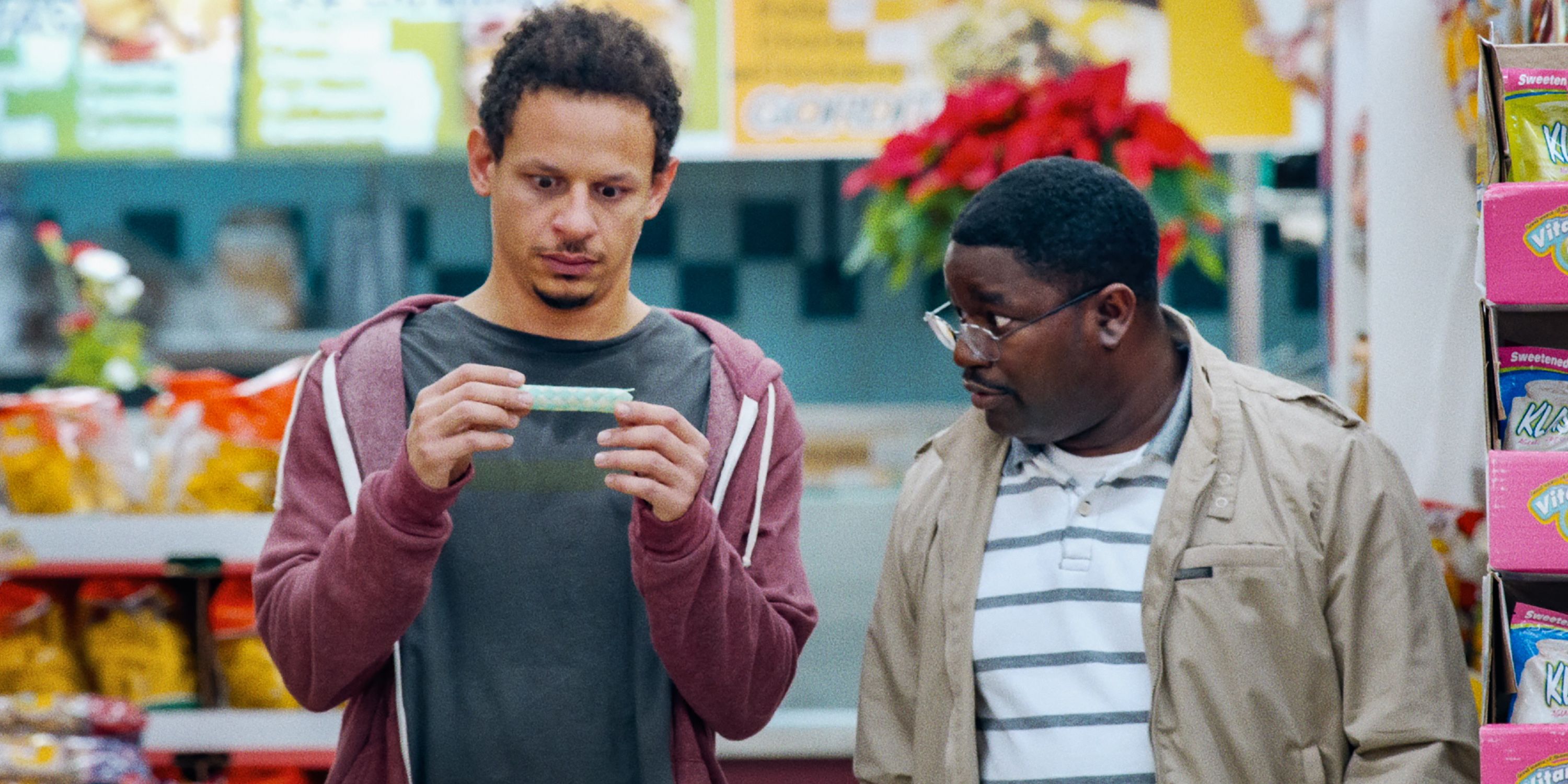 Eric Andre as Chris Carey and Lil Rel Howery as Bud Malone in Bad Trip on Netflix