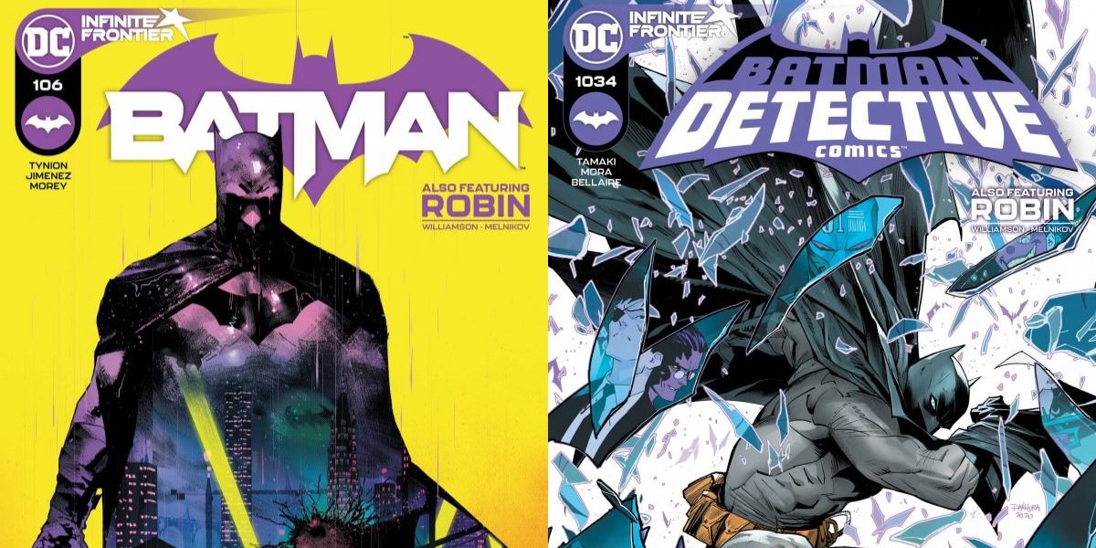 Covers of Batman #106 and Detective Comics #1034, illustrated by Jorge Jimenez and Dan Mora, respectively
