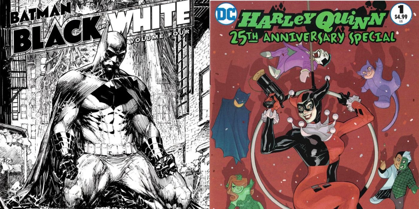 Batman Black and White, and Harley Quinn 25th Anniversary Special, with both featuring Joe Quinones as an artist