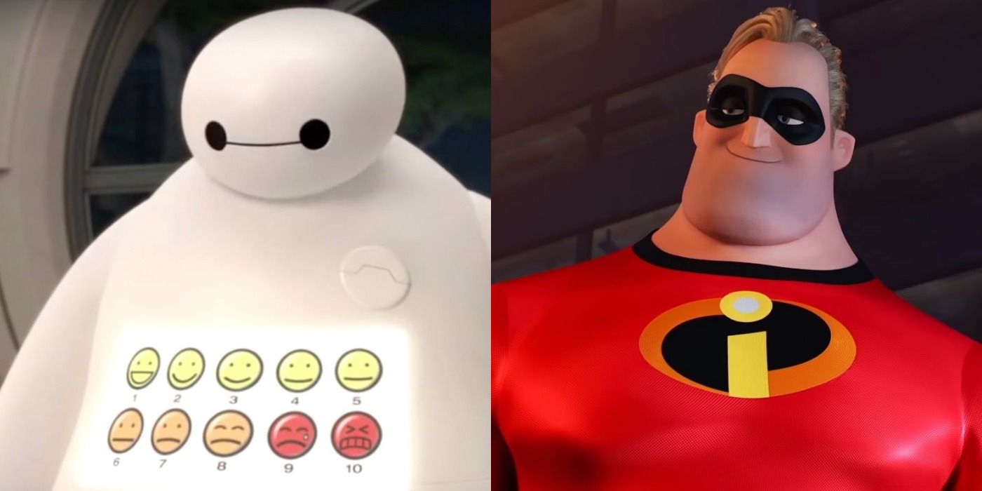 Baymax from Big Hero 6 and Mr Incredible from The Incredibles
