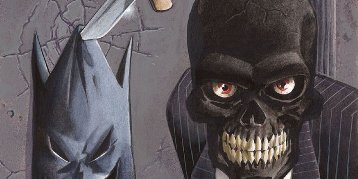 Black Mask with a knife through batman's mask in DC comics