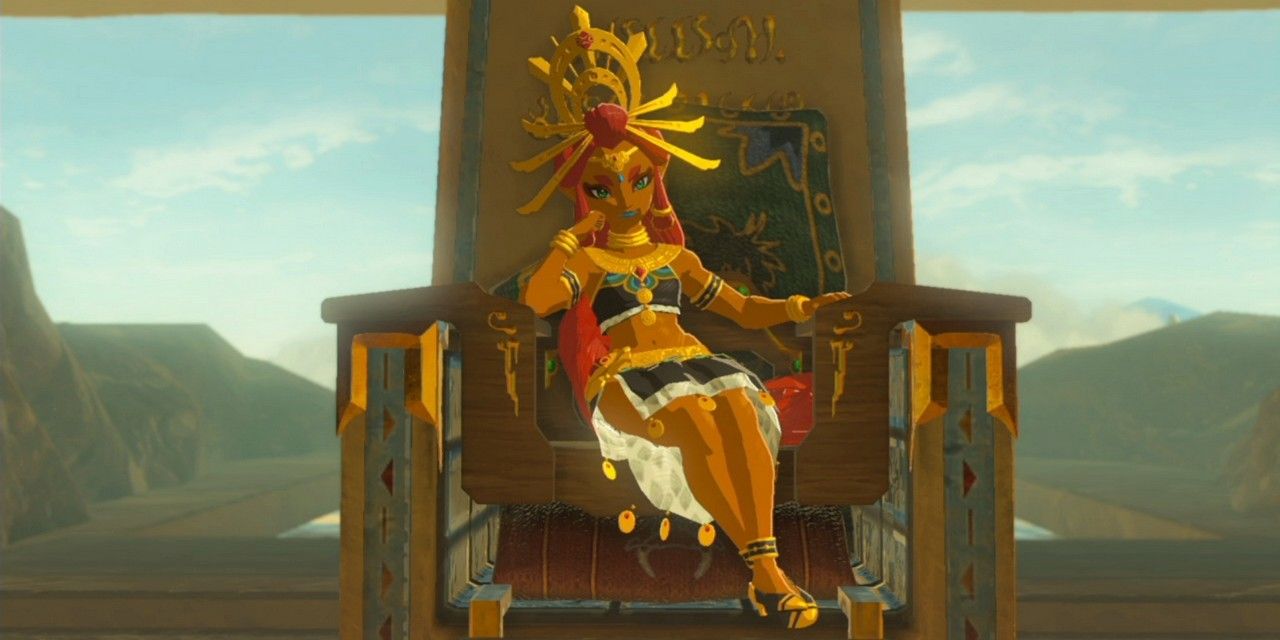 Rija the Gerudo sitting on her throne in Zelda Breath of the Wild