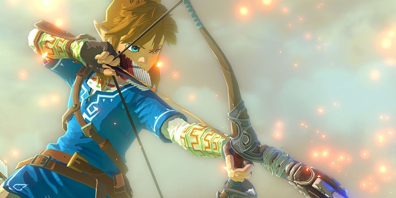 Link aims his bow and arrow