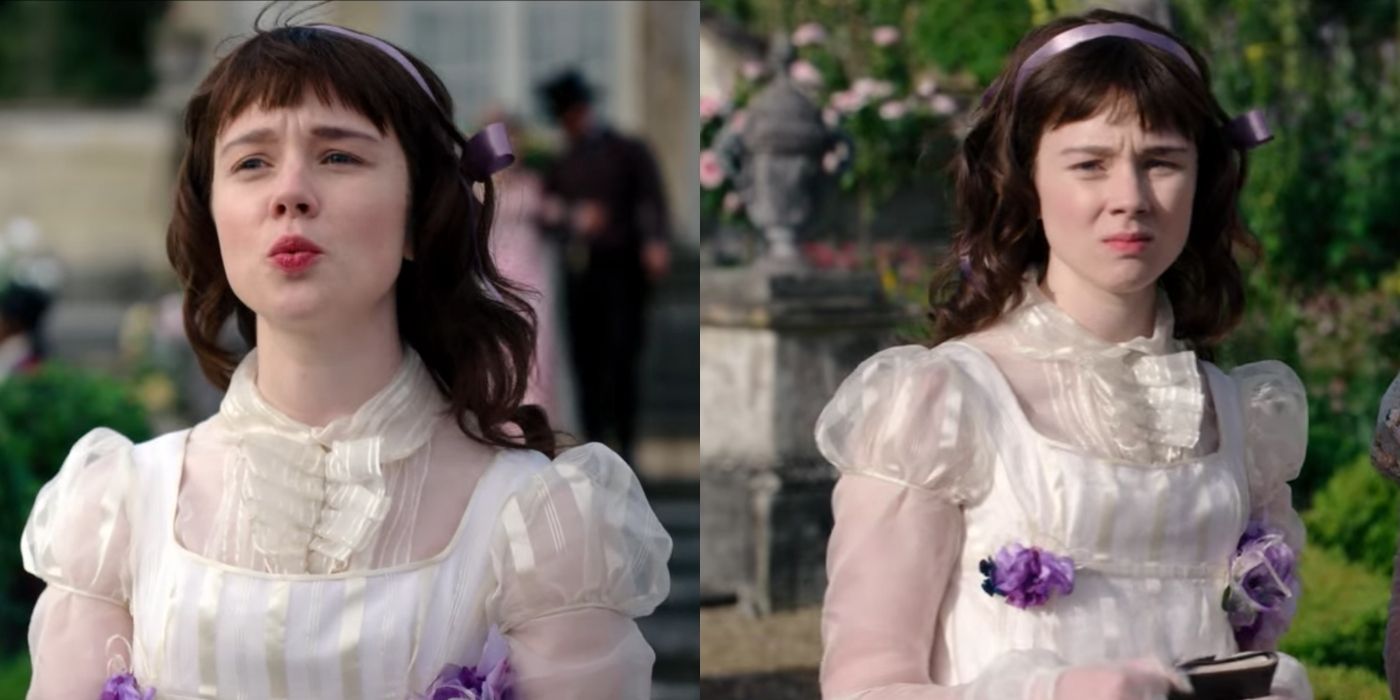 Eloise Bridgerton's white dress in the episode Swish in Bridgerton's first season