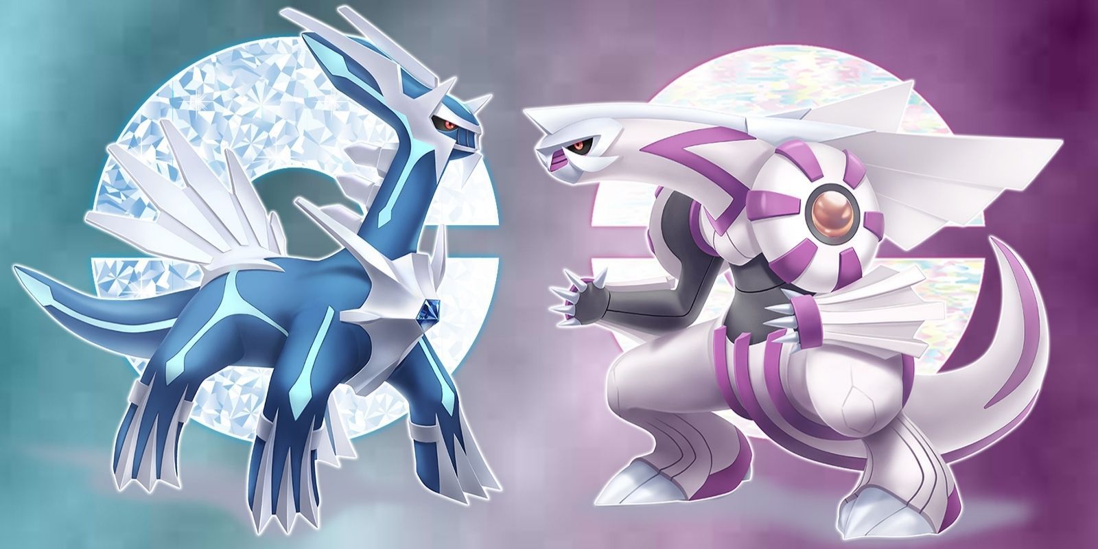 Dialga and Palkia in a promotional image for Pokémon Brilliant Diamond & Shining Pearl