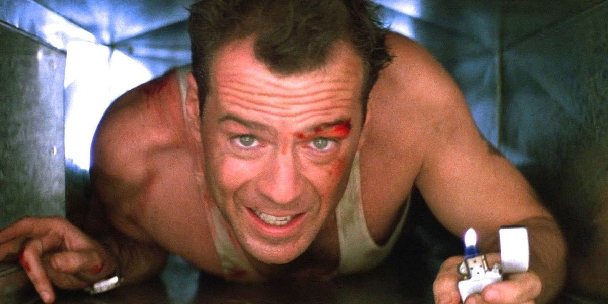 Bruce Willis in a vent in Die Hard
