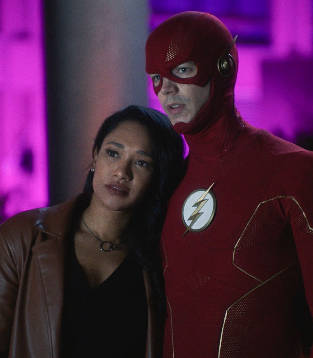 Candice Patton and Grant Gustin as Iris and Barry in The Flash Season 7 Vertical
