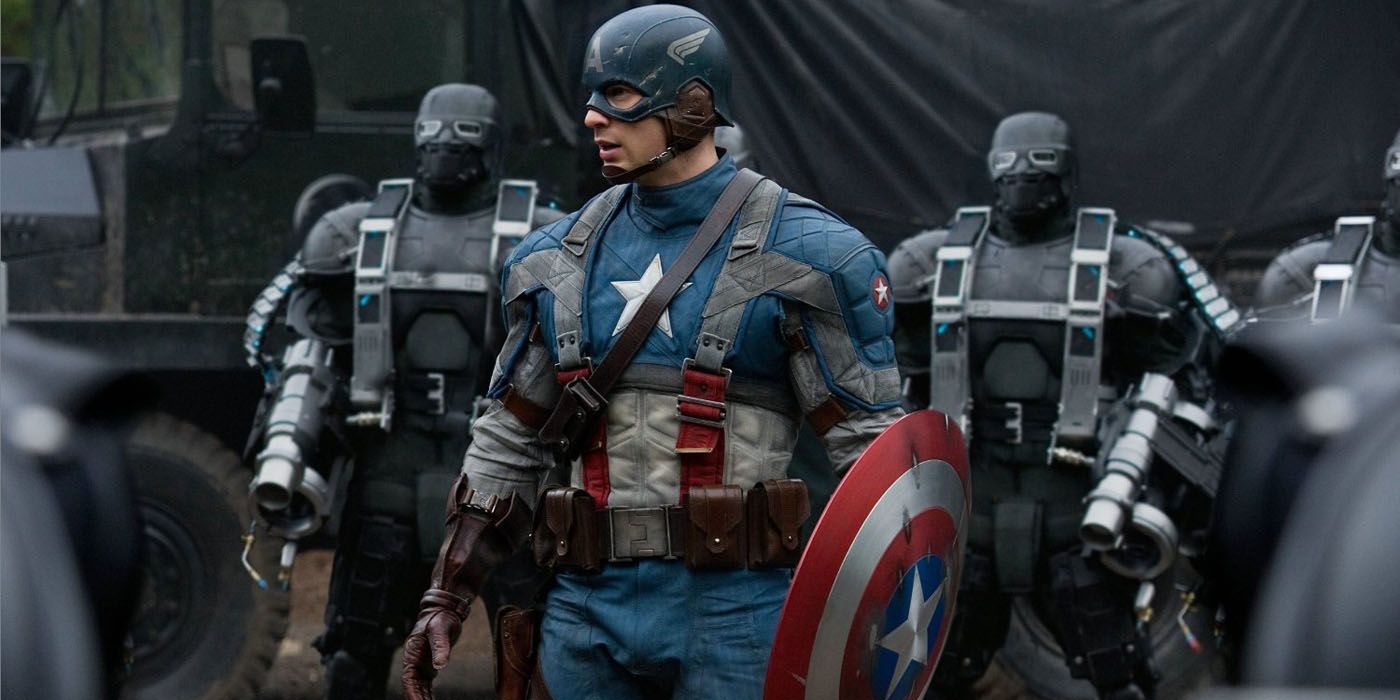 Chris Evans' Captain America stands among Hydra soldiers