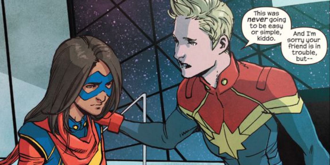 Captain Marvel talks with Ms. Marvel in Civil War 2 comic