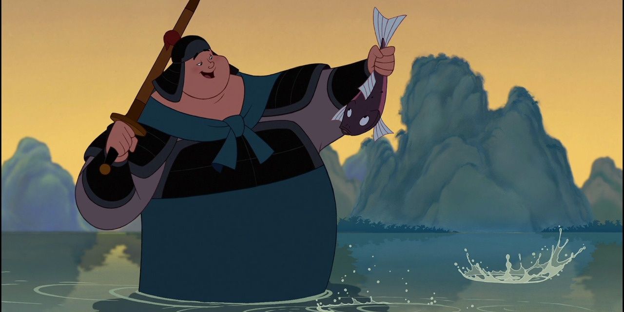 Chie-Po catching a fish in Mulan