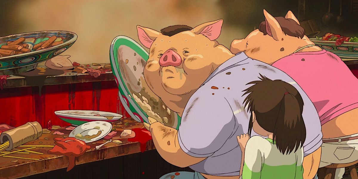 Chihiro's parents turning into pigs in Spirited Away