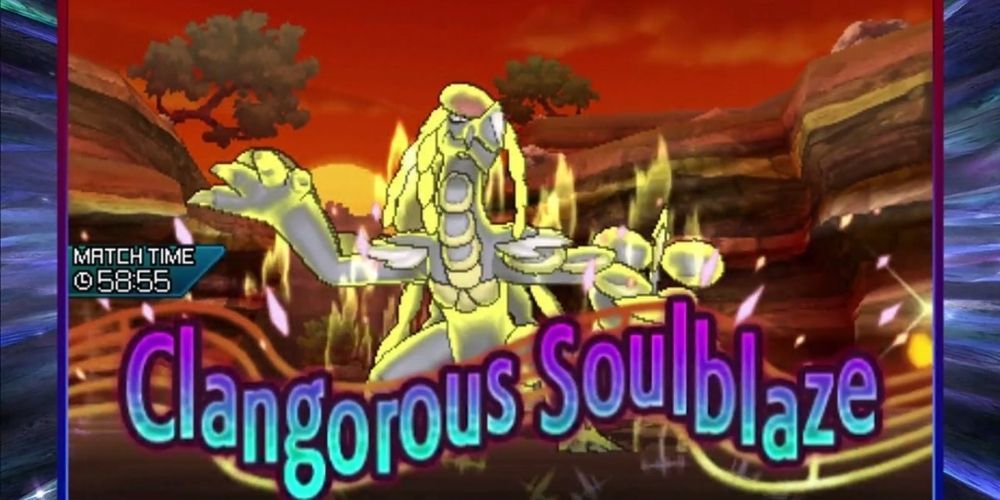 Kommo-o using Clangorous Soulblaze in battle