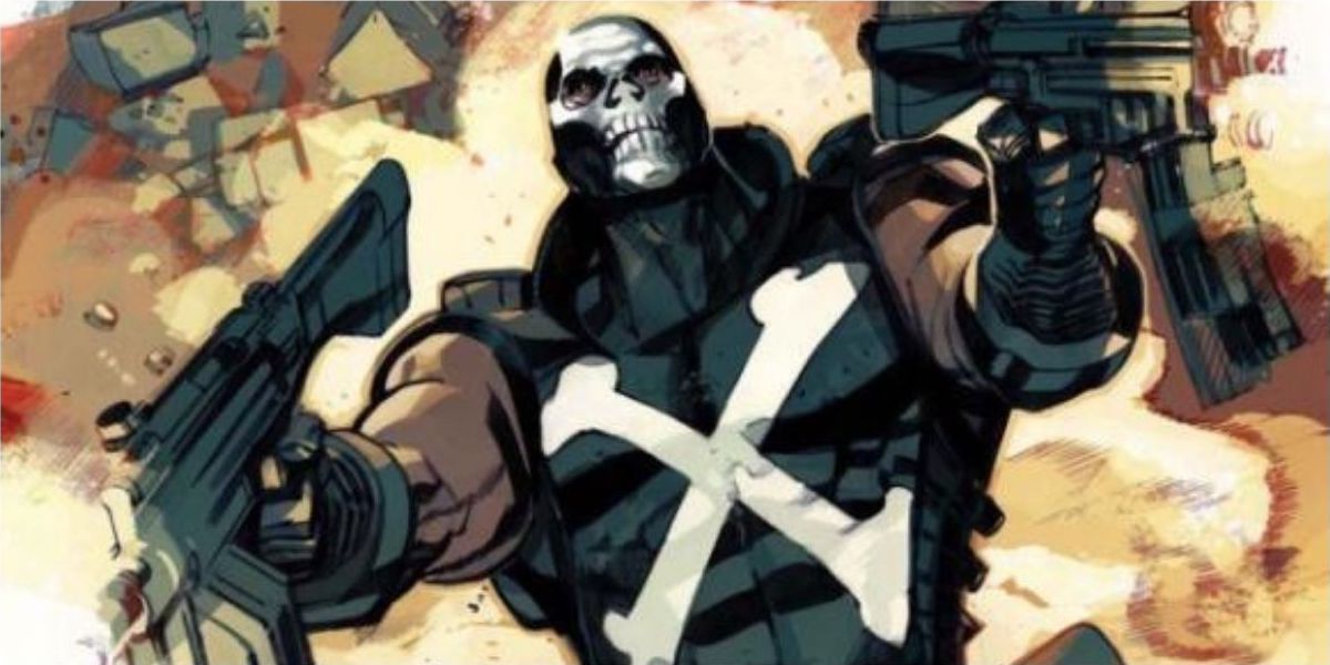 Crossbones fires guns at Captain America