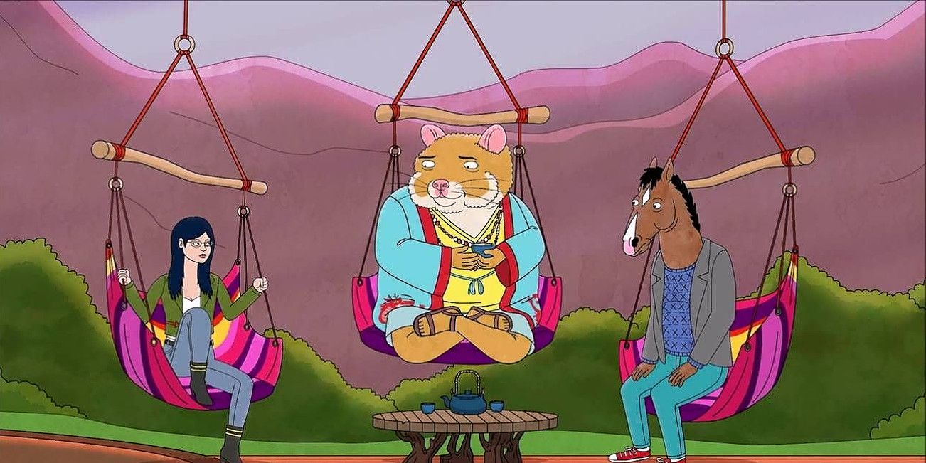 Cuddly Whiskers drinks tea with Diane and BoJack Horseman